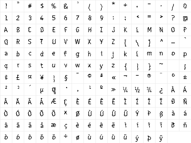 Shatterday ICG Slice Regular  glyph index