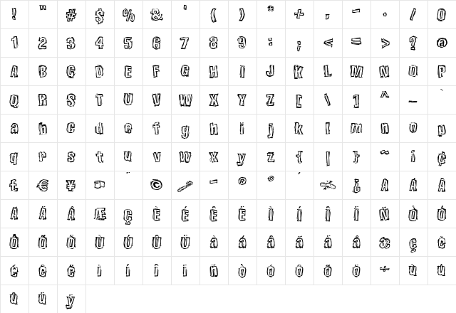HunkyDory Medium  glyph index