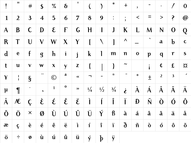 Dyadis ITC Std Bold  glyph index