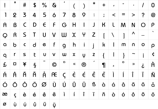 Adolph Regular  glyph index