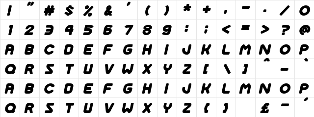Space Adventure Cursiva  glyph index