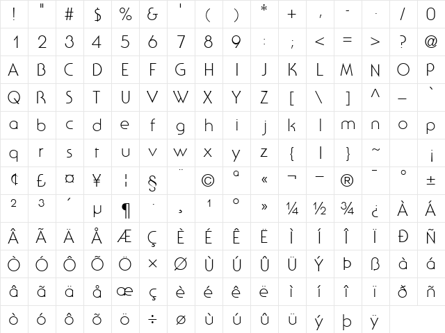 UbiqGothicLightSSK Regular  glyph index