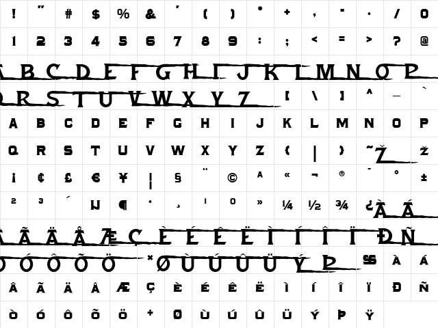 Shadow Lands NF Regular  glyph index