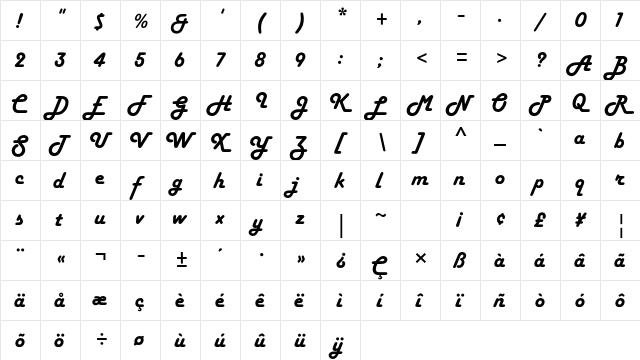 Harlow Solid Std Regular  glyph index