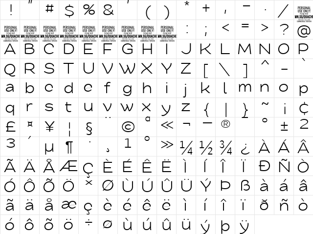 Quache Regular Expanded  glyph index