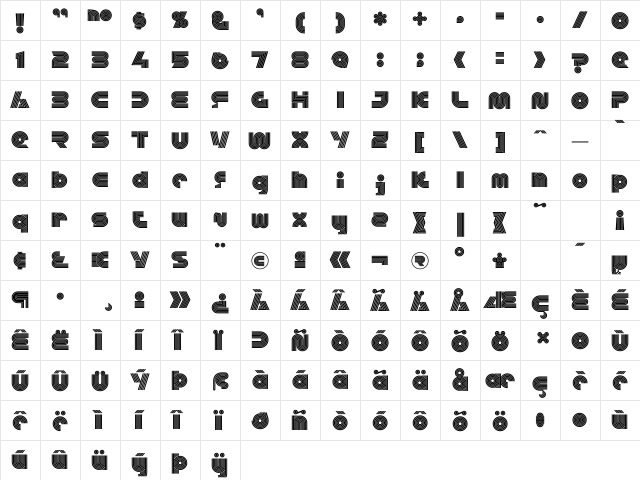 Aquabus Regular  glyph index