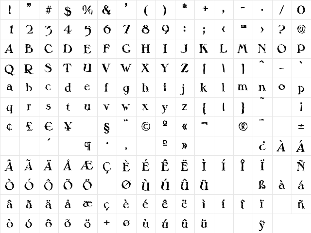 HenryBeckerRandom Bold  glyph index
