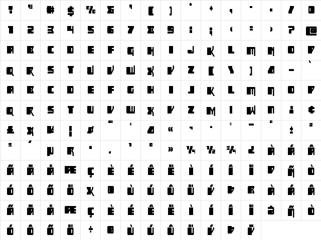 Space Runner Condensed Regular  glyph index