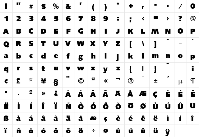 Saxony-Serial-Heavy Regular  glyph index