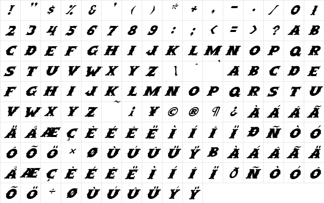 FZ UNIQUE 42 ITALIC Normal  glyph index