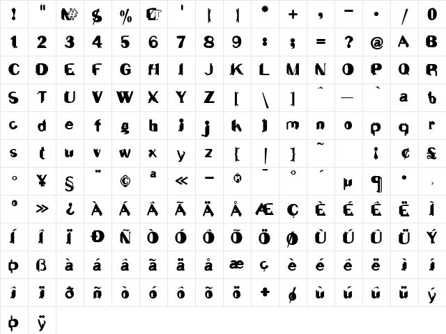 Junk Medium  glyph index