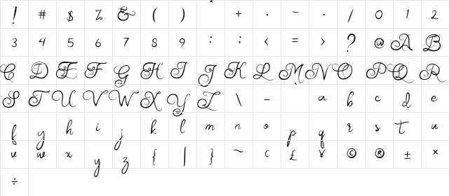 Samball Regular  glyph index