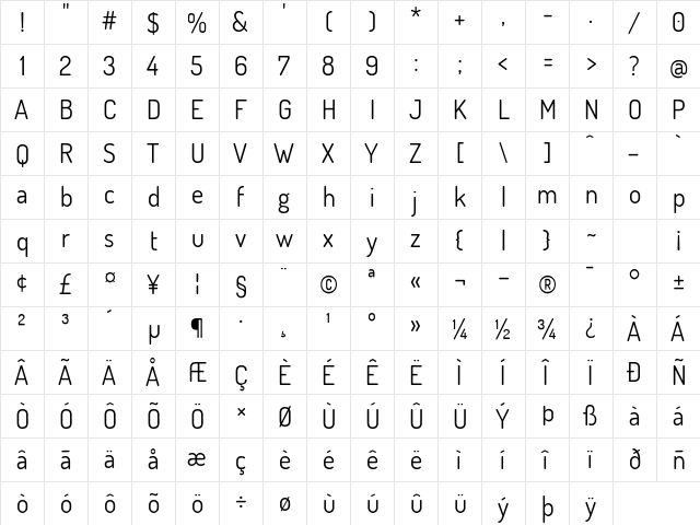 Dosis Book  glyph index