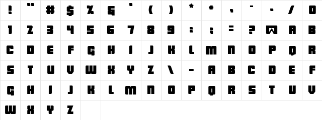 LowRider BB Regular  glyph index