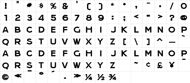 Jera Sans Bold JL Regular  glyph index
