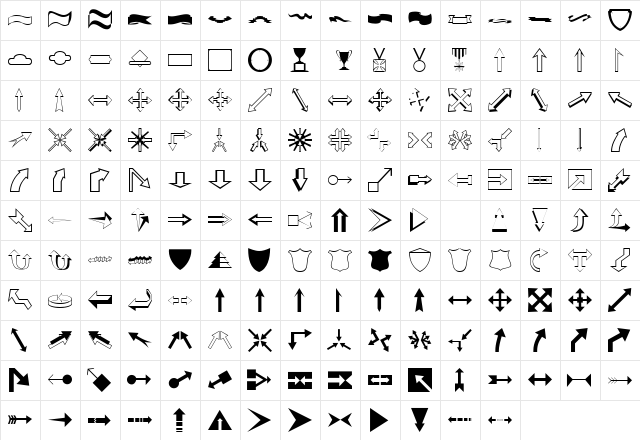 Arrows Regular  glyph index