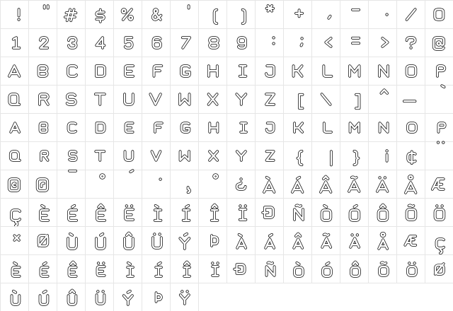 Taurus Mono Outline Bold  glyph index