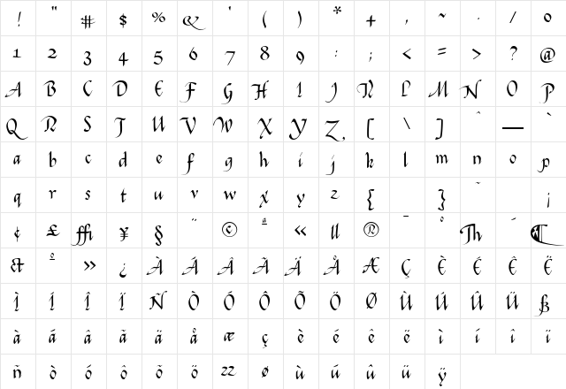 Flourish Regular  glyph index