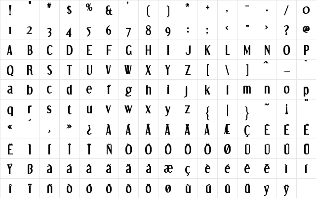 Dream Orphans Bold  glyph index