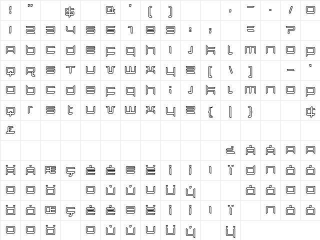 Quarx Outline Regular  glyph index