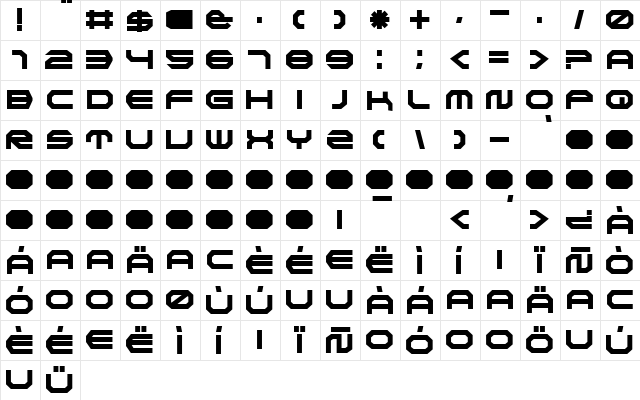 TRACK Bold  glyph index