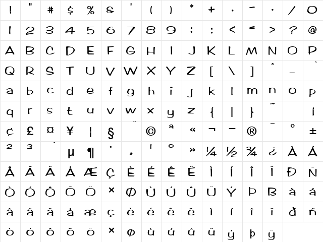 Marlo Bold  glyph index