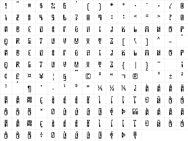 Dignity of Labour Regular  glyph index