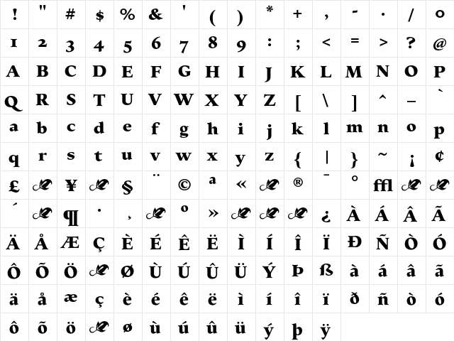 Elmhurst Black  glyph index