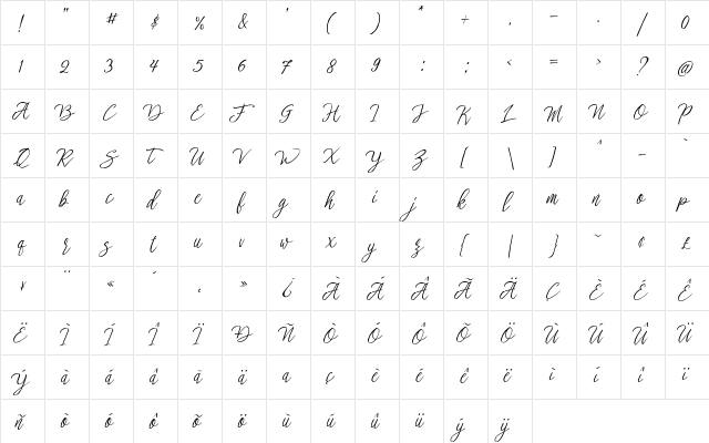 stefhanie typeface free demo Regular  glyph index
