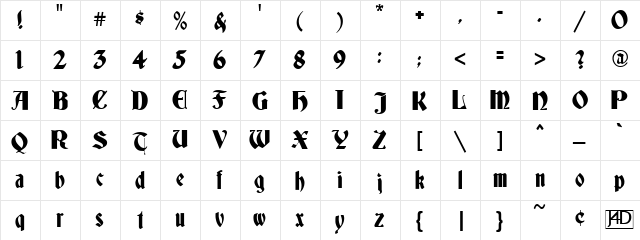 Deutsch Gothic Normal  glyph index