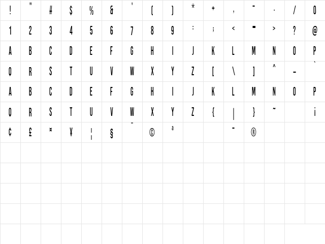 Sans Fransisco Regular  glyph index