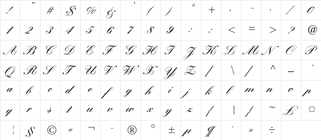 Manuscript-Normal Regular  glyph index