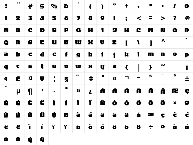 LTFehrle Display Normal  glyph index