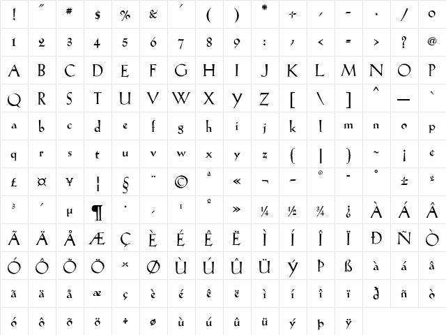 Eva Regular  glyph index