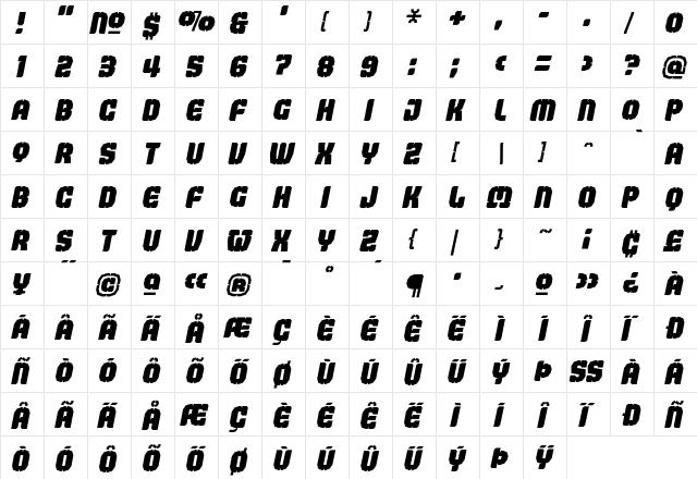 Judgement BlackStencilItalic  glyph index