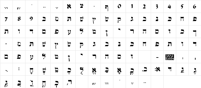 Hebrew-WSI Regular  glyph index