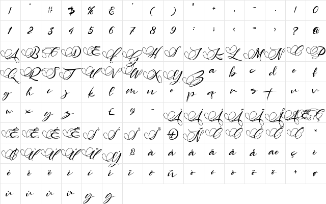 Angelin Regular  glyph index