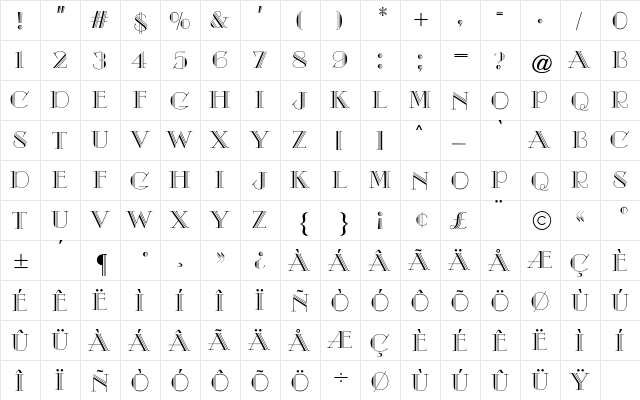 Chic CG Regular  glyph index