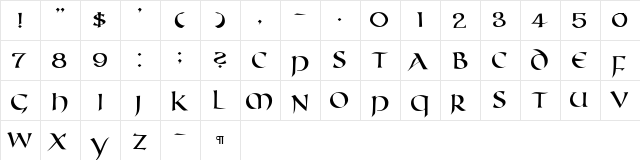 CallifontsC22PostScript Regular  glyph index