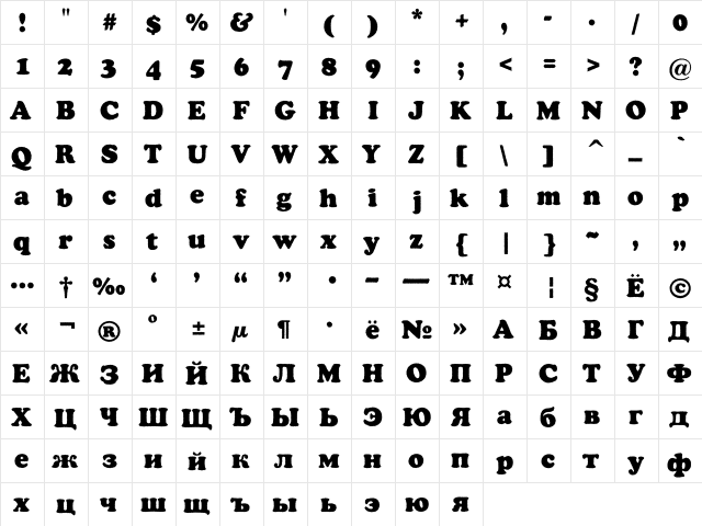 a_CooperBlackRg Regular  glyph index