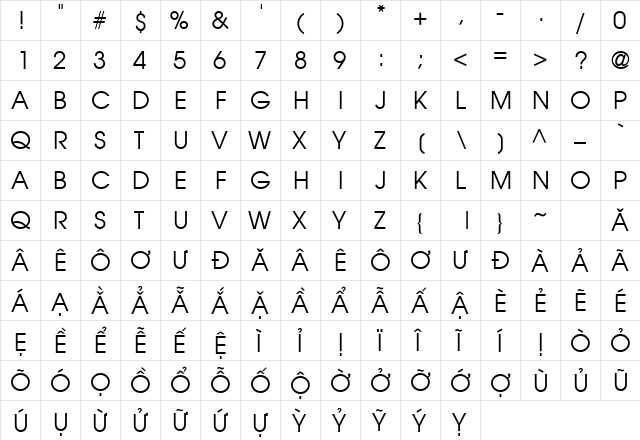 .VnAvantH Regular  glyph index