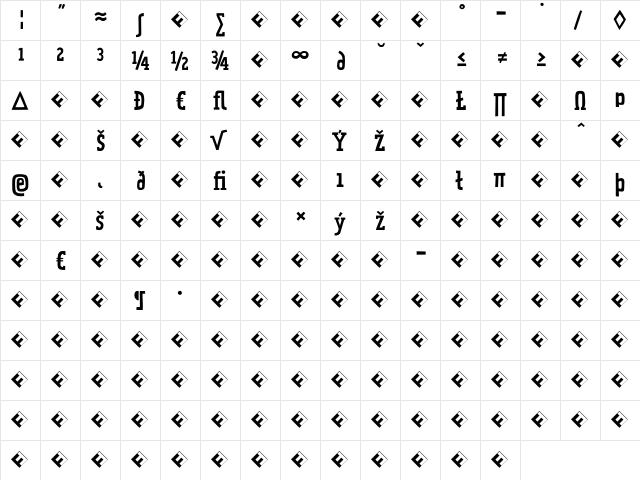 PraterSerifTwo-RegularExp Regular  glyph index