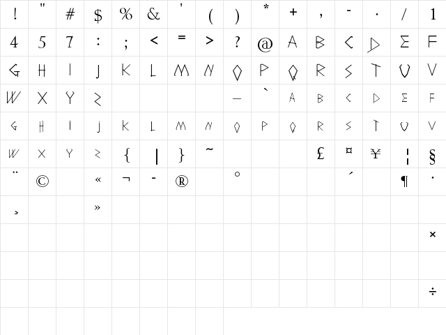 Holitter Shadow Regular  glyph index