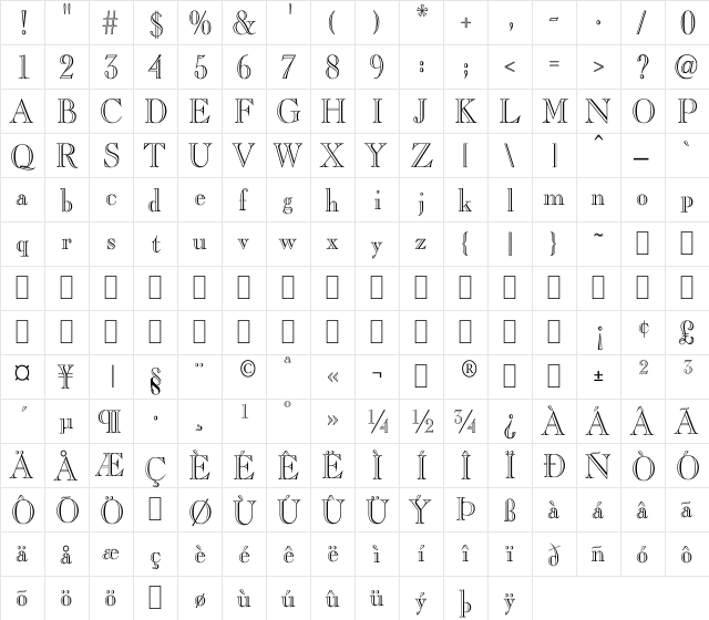 BD Engraved Regular Regular  glyph index