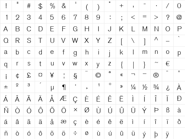 Akzidenz Grotesk CE Light Regular  glyph index