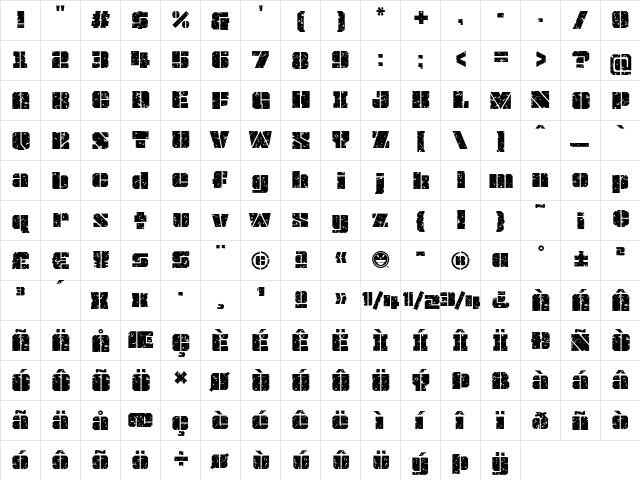 JLS OverKill Grunge Regular  glyph index