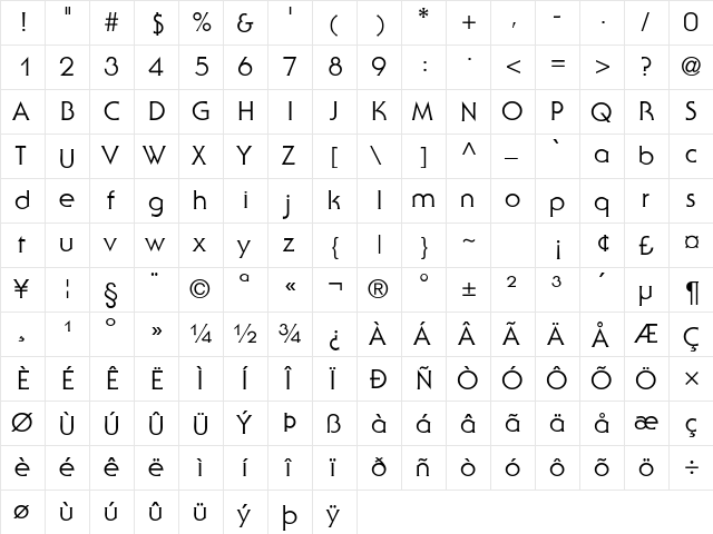 JennyDB Normal  glyph index