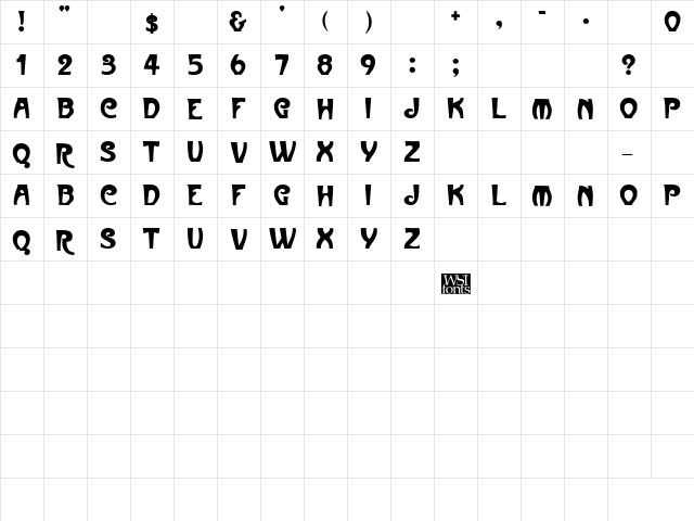 MullinsCaps Bold  glyph index