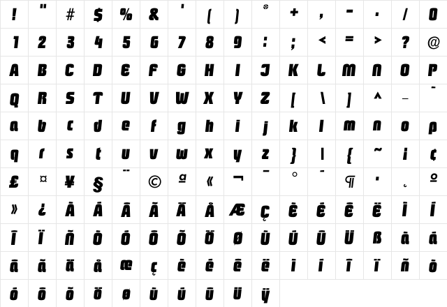 Ipasadena Heavy  glyph index