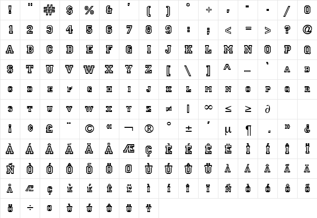 Principal Regular  glyph index
